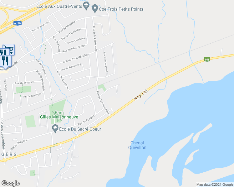map of restaurants, bars, coffee shops, grocery stores, and more near 142 Impasse de l'Aiglon in Gatineau