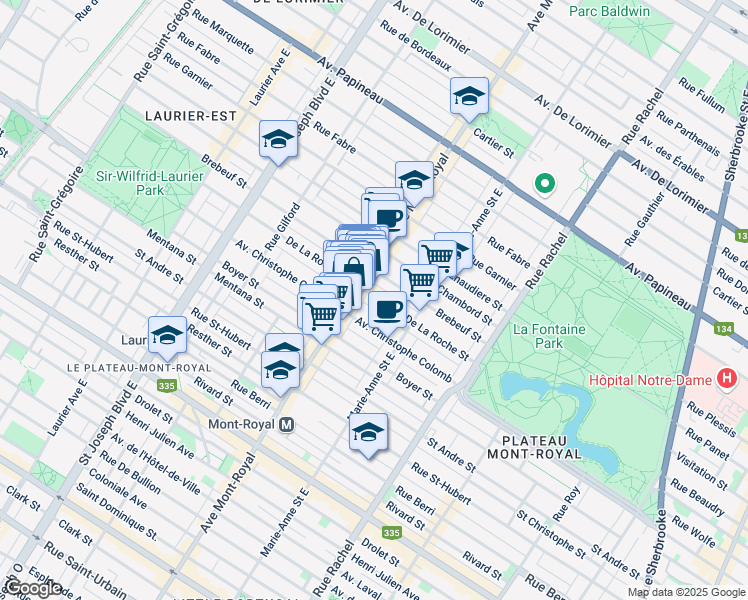 map of restaurants, bars, coffee shops, grocery stores, and more near 4462 Rue de la Roche in Montréal