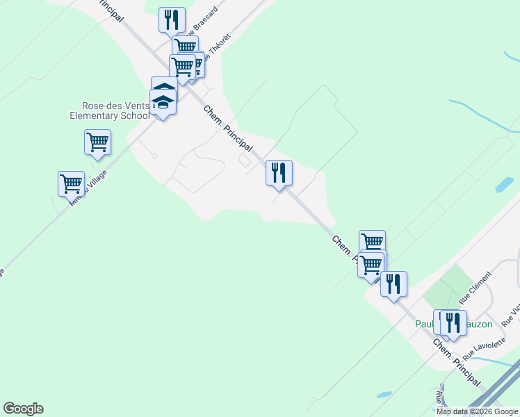 map of restaurants, bars, coffee shops, grocery stores, and more near 57 Montée Joannette in Saint-Joseph-du-Lac
