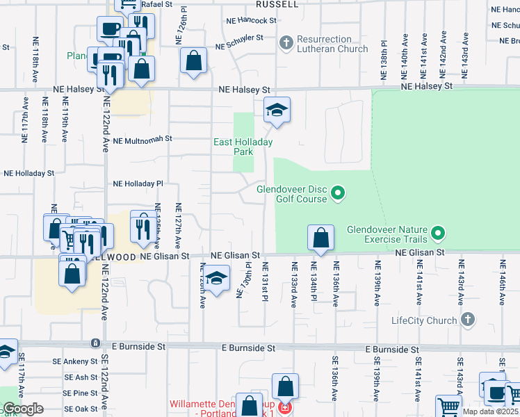 map of restaurants, bars, coffee shops, grocery stores, and more near 712 Northeast 131st Place in Portland