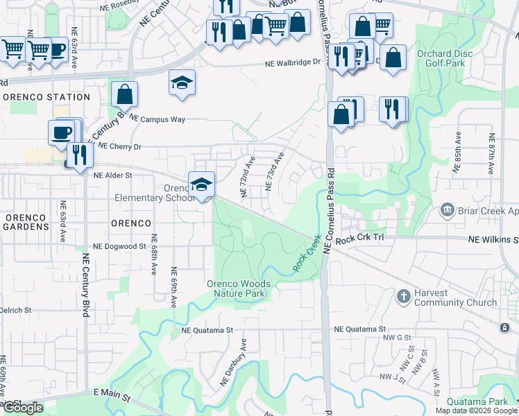 map of restaurants, bars, coffee shops, grocery stores, and more near 7290 Northeast Stoneybrook Street in Hillsboro
