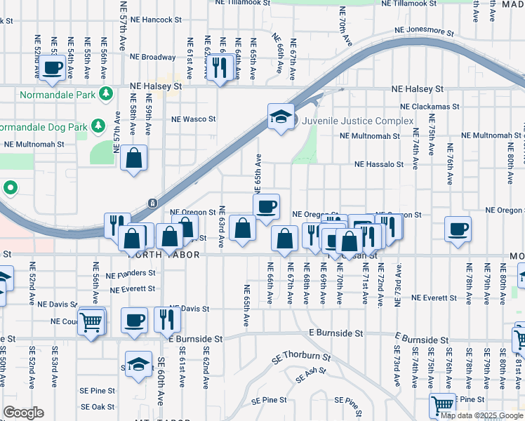 map of restaurants, bars, coffee shops, grocery stores, and more near 804 Northeast 65th Avenue in Portland