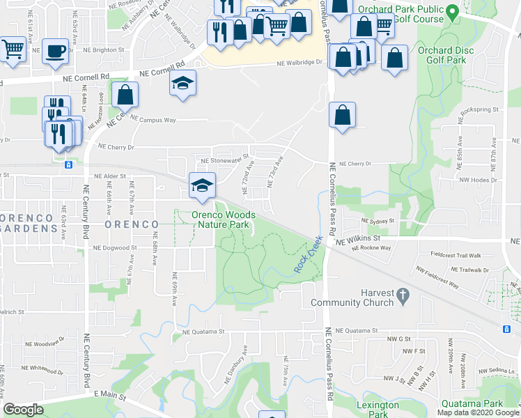 map of restaurants, bars, coffee shops, grocery stores, and more near 7290 Northeast Stoneybrook Street in Hillsboro
