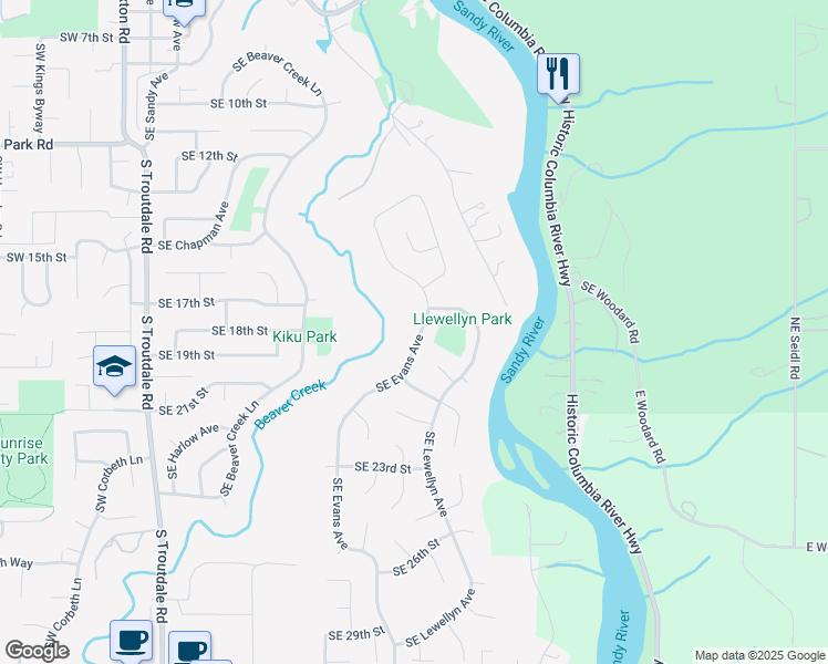 map of restaurants, bars, coffee shops, grocery stores, and more near 1835 Southeast Evans Avenue in Troutdale