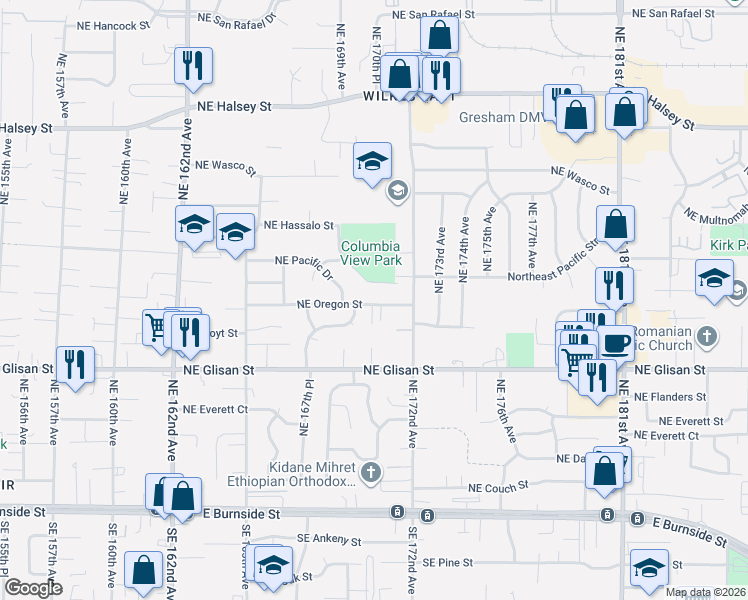map of restaurants, bars, coffee shops, grocery stores, and more near 618 Northeast 169th Place in Portland