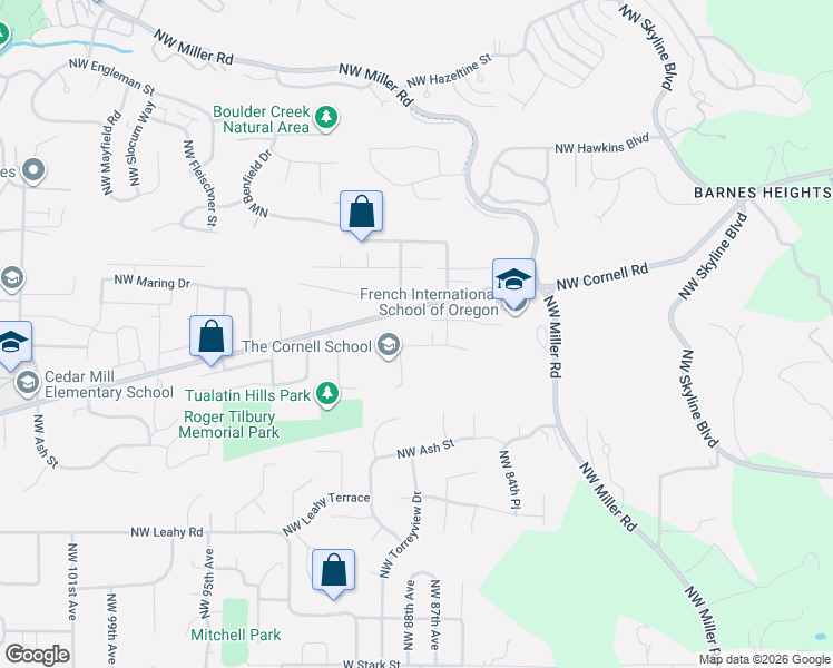 map of restaurants, bars, coffee shops, grocery stores, and more near 1185 Northwest 88th Avenue in Portland