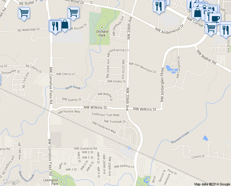 map of restaurants, bars, coffee shops, grocery stores, and more near 1107 Northeast 86th Way in Hillsboro
