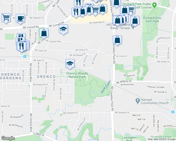 map of restaurants, bars, coffee shops, grocery stores, and more near 7290 Northeast Stoneybrook Street in Hillsboro