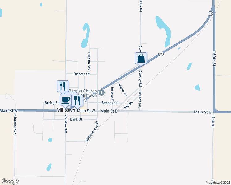 map of restaurants, bars, coffee shops, grocery stores, and more near 109 Bering Street West in Milltown