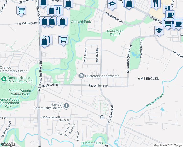 map of restaurants, bars, coffee shops, grocery stores, and more near 1179 Northeast 86th Way in Hillsboro