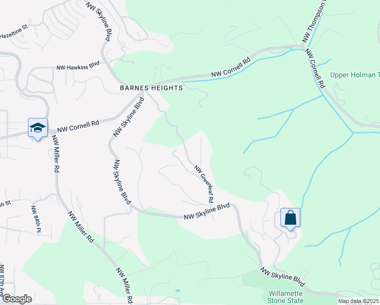 map of restaurants, bars, coffee shops, grocery stores, and more near 718 Northwest Greenleaf Road in Portland
