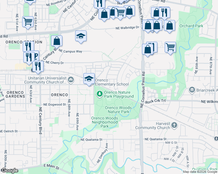 map of restaurants, bars, coffee shops, grocery stores, and more near 7290 Northeast Stoneybrook Street in Hillsboro