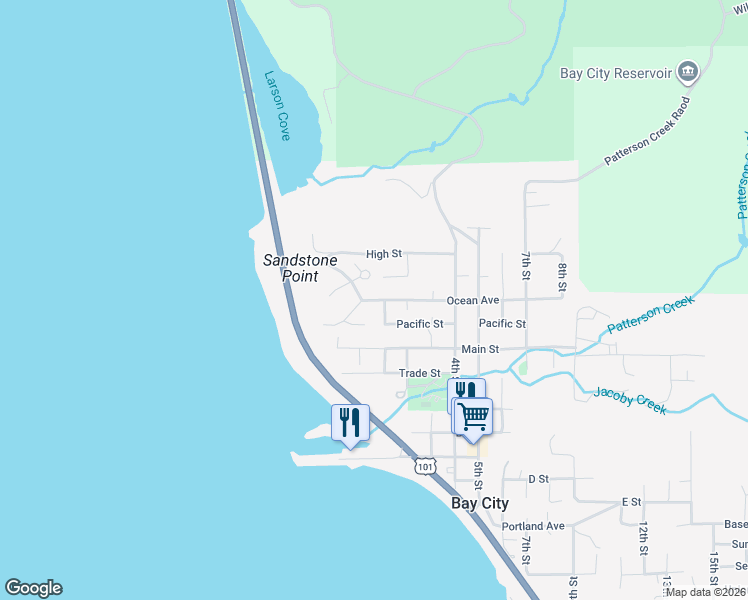map of restaurants, bars, coffee shops, grocery stores, and more near South Ridge Drive in Bay City