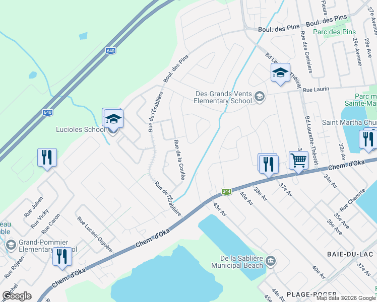map of restaurants, bars, coffee shops, grocery stores, and more near 3244 Rue de la Sucrerie in Sainte-Marthe-sur-le-Lac