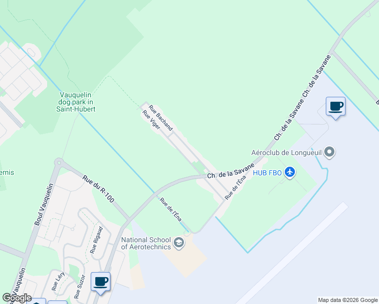 map of restaurants, bars, coffee shops, grocery stores, and more near 5300 Rue Bachand in Longueuil