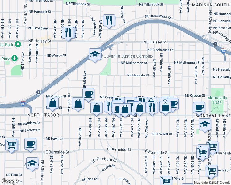 map of restaurants, bars, coffee shops, grocery stores, and more near 720 Northeast 69th Avenue in Portland