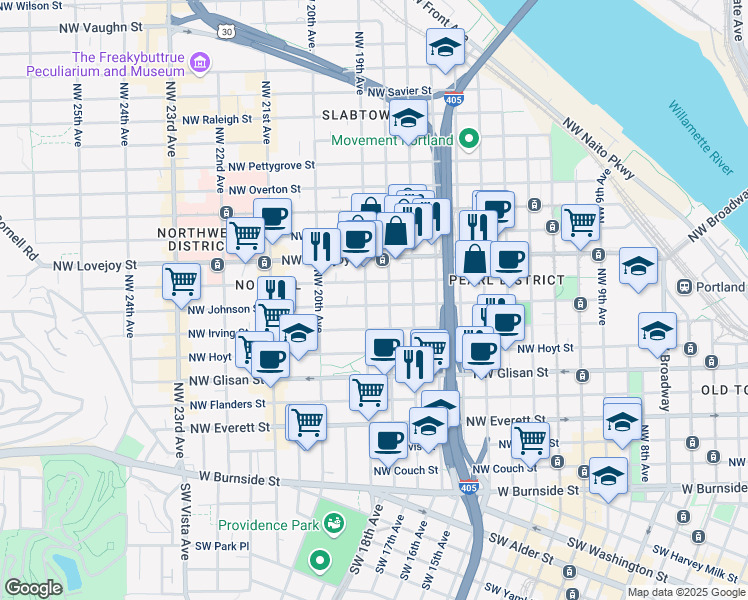 map of restaurants, bars, coffee shops, grocery stores, and more near in Portland