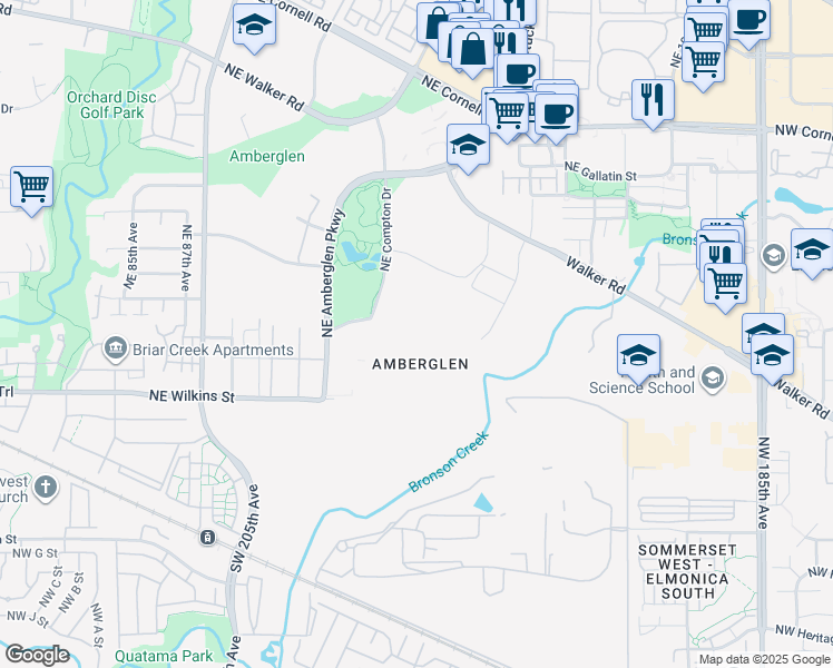 map of restaurants, bars, coffee shops, grocery stores, and more near 1100 NW Compton Way in Hillsboro