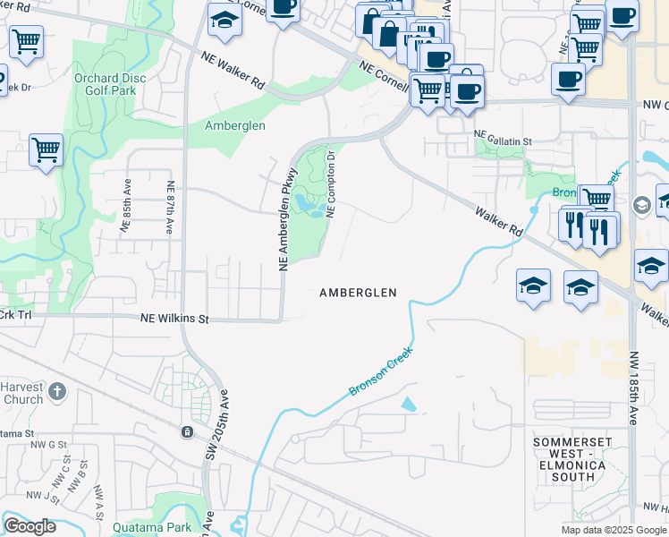 map of restaurants, bars, coffee shops, grocery stores, and more near 1100 Northwest Compton Drive in Hillsboro