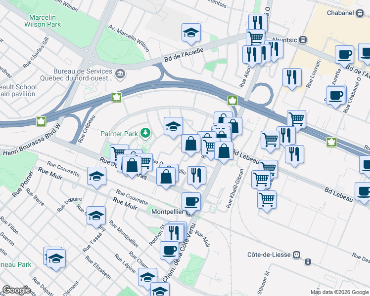 map of restaurants, bars, coffee shops, grocery stores, and more near 224 Rue Dubeau in Montréal