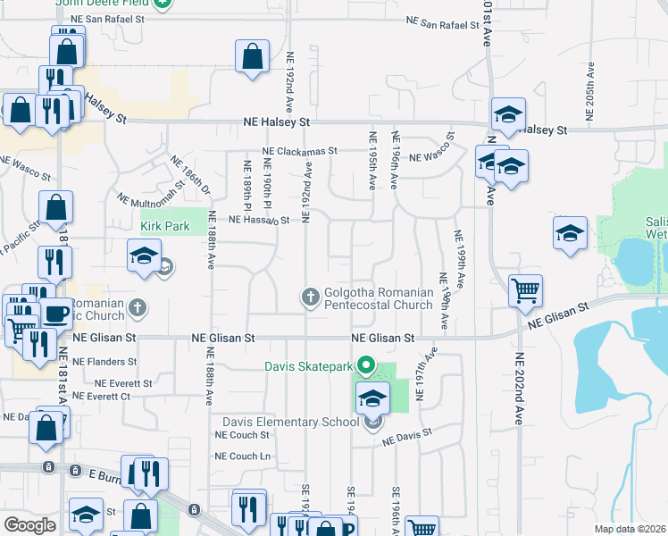 map of restaurants, bars, coffee shops, grocery stores, and more near 816 Northeast 193rd Avenue in Portland