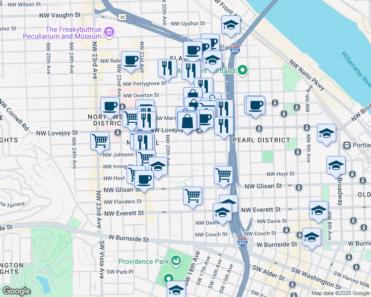 map of restaurants, bars, coffee shops, grocery stores, and more near in Portland
