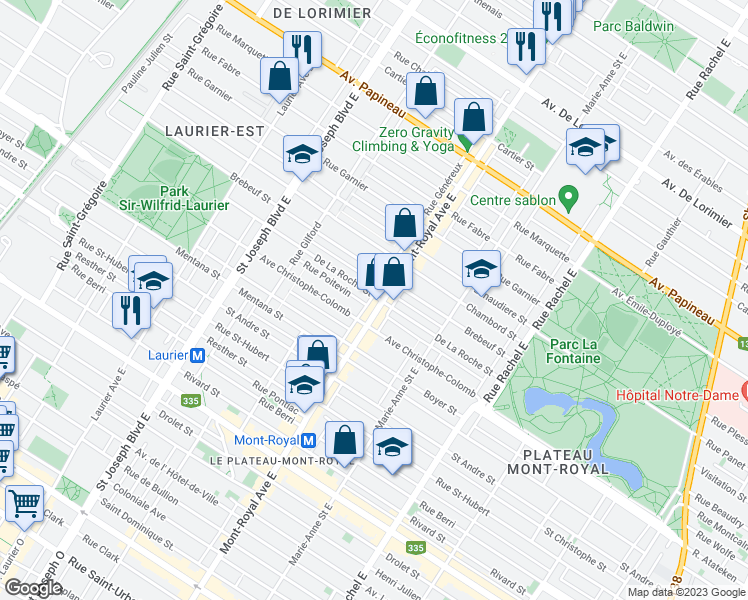 map of restaurants, bars, coffee shops, grocery stores, and more near 4510 Rue de la Roche in Montréal