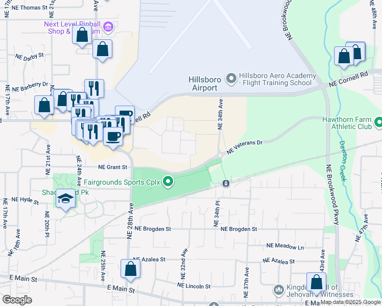 map of restaurants, bars, coffee shops, grocery stores, and more near 801 Northeast 34th Avenue in Hillsboro