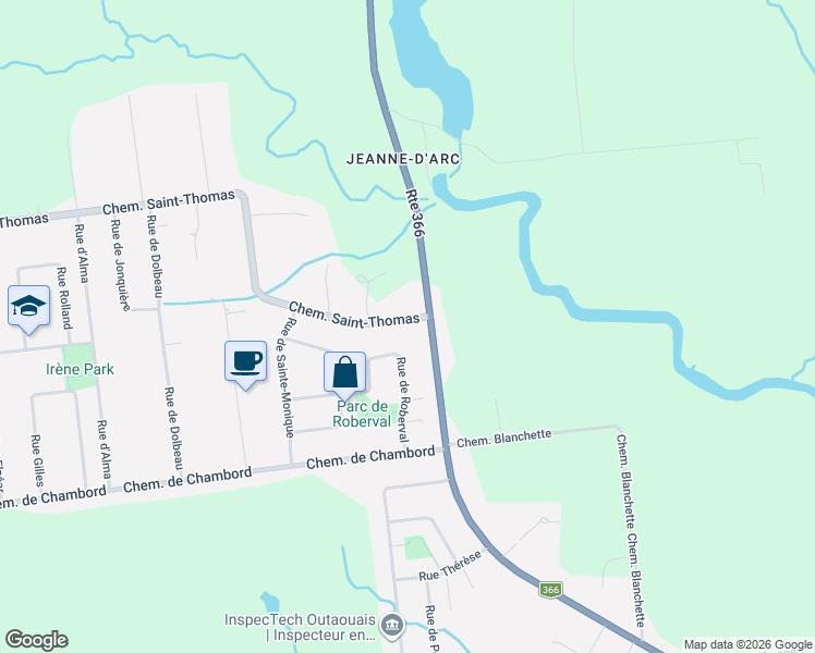 map of restaurants, bars, coffee shops, grocery stores, and more near 112 Chemin Saint-Thomas in Gatineau