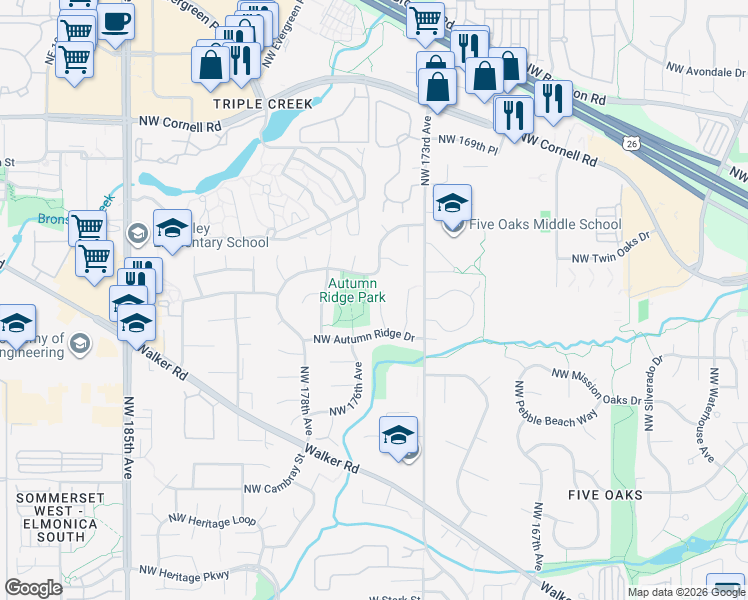 map of restaurants, bars, coffee shops, grocery stores, and more near 17548 Northwest Fieldstone Drive in Beaverton