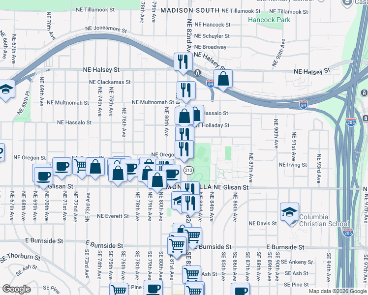 map of restaurants, bars, coffee shops, grocery stores, and more near 850 Northeast 81st Avenue in Portland