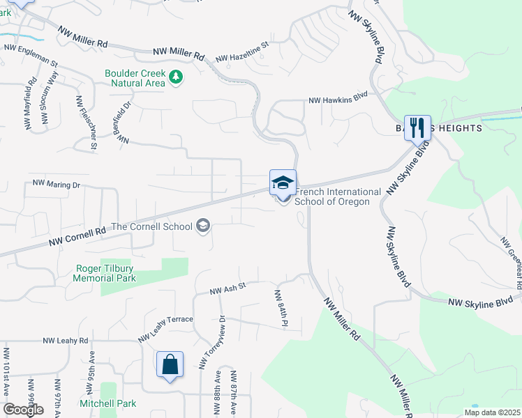 map of restaurants, bars, coffee shops, grocery stores, and more near 8500 Northwest Johnson Street in Portland