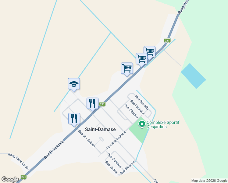 map of restaurants, bars, coffee shops, grocery stores, and more near 80 Rue Principale in Saint-Damase