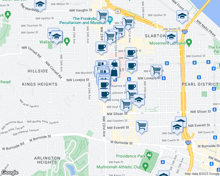 map of restaurants, bars, coffee shops, grocery stores, and more near in Portland