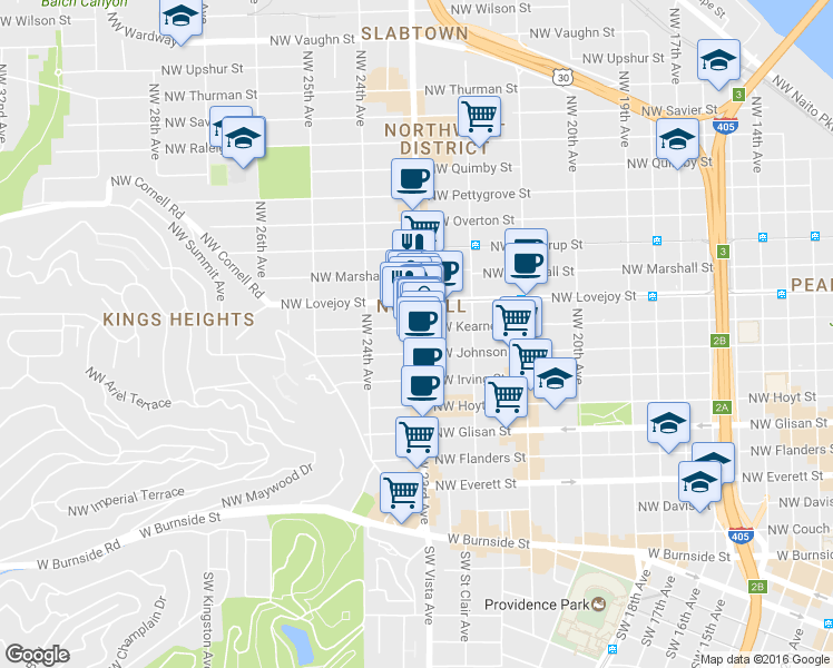 map of restaurants, bars, coffee shops, grocery stores, and more near 831 Northwest 23rd Avenue in Portland