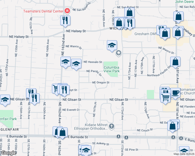 map of restaurants, bars, coffee shops, grocery stores, and more near 820 Northeast 168th Place in Portland