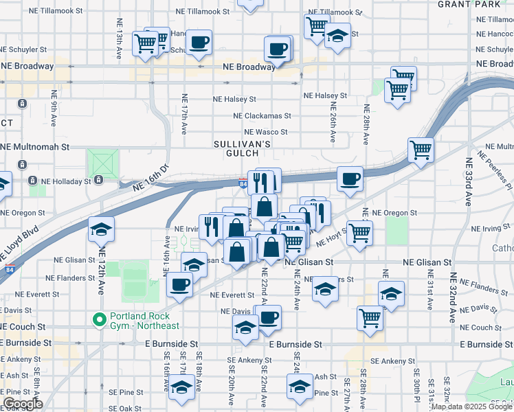 map of restaurants, bars, coffee shops, grocery stores, and more near 915 Northeast 21st Avenue in Portland