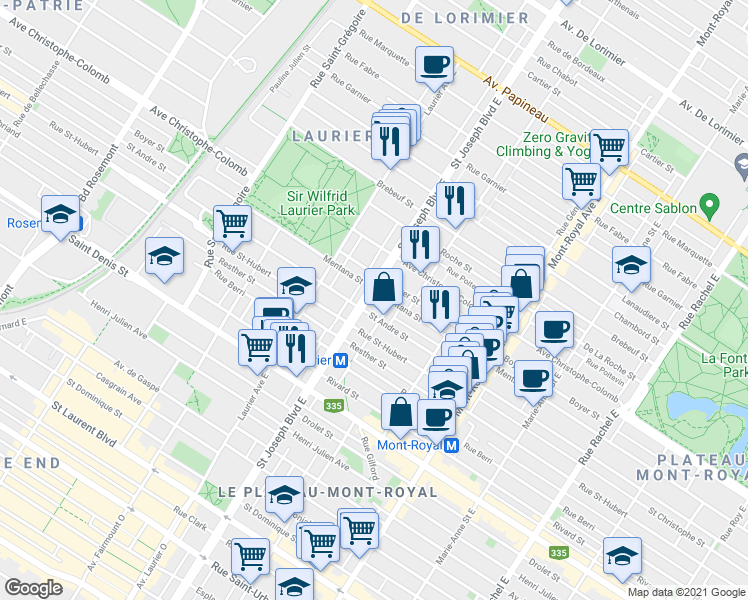 map of restaurants, bars, coffee shops, grocery stores, and more near in Montréal