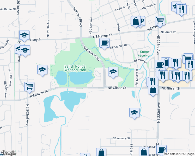 map of restaurants, bars, coffee shops, grocery stores, and more near 20699 Northeast Glisan Street in Fairview