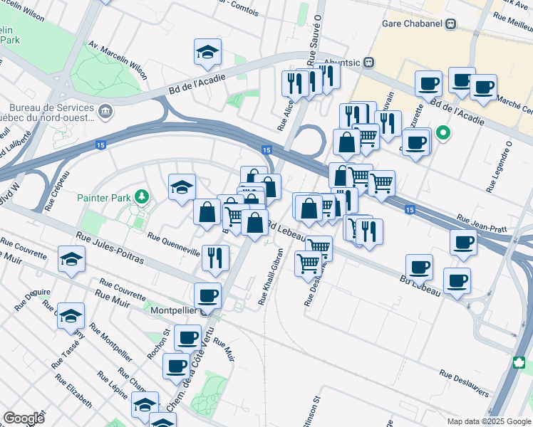 map of restaurants, bars, coffee shops, grocery stores, and more near in Montreal