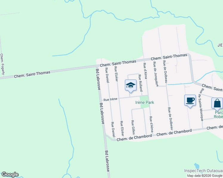 map of restaurants, bars, coffee shops, grocery stores, and more near 1398 Rue Daniel in Gatineau