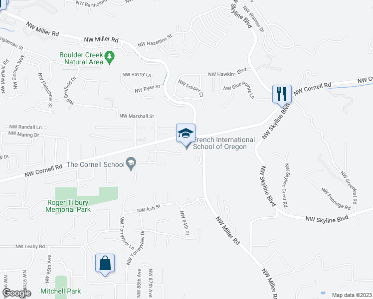 map of restaurants, bars, coffee shops, grocery stores, and more near 8500 Northwest Johnson Street in Portland