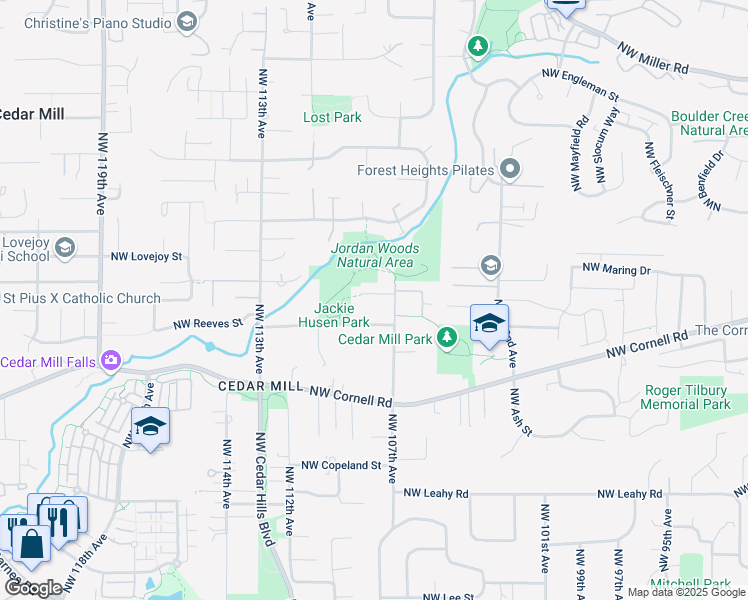map of restaurants, bars, coffee shops, grocery stores, and more near 10788 Northwest Jordan Lane in Portland