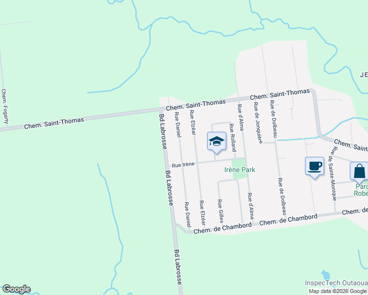 map of restaurants, bars, coffee shops, grocery stores, and more near 1398 Rue Daniel in Gatineau