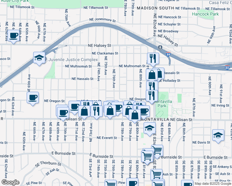 map of restaurants, bars, coffee shops, grocery stores, and more near 924 Northeast 76th Avenue in Portland