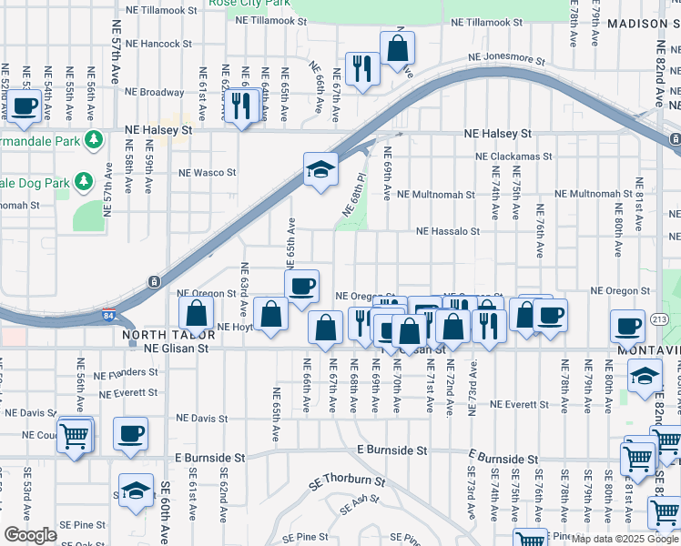 map of restaurants, bars, coffee shops, grocery stores, and more near 905 Northeast 68th Avenue in Portland