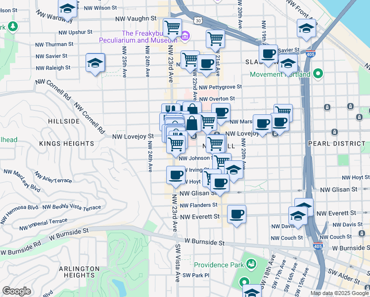 map of restaurants, bars, coffee shops, grocery stores, and more near in Portland