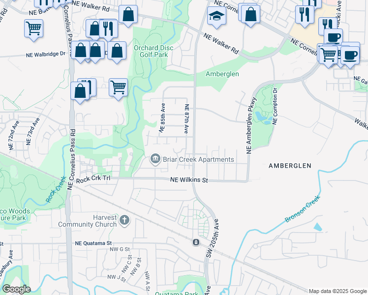 map of restaurants, bars, coffee shops, grocery stores, and more near 1362 Northeast 86th Court in Hillsboro