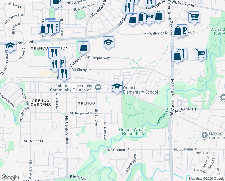 map of restaurants, bars, coffee shops, grocery stores, and more near 1276 Northeast 69th Court in Hillsboro