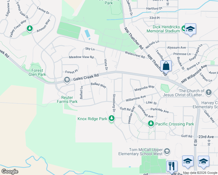 map of restaurants, bars, coffee shops, grocery stores, and more near 2814 Ballad Towne Place in Forest Grove